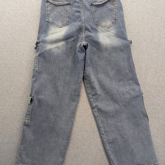 Red Bottoms Jeans Womens 14 Blue Cargo Denim Buckle Strap Wide Leg Baggy Y2K - Picture 11 of 16